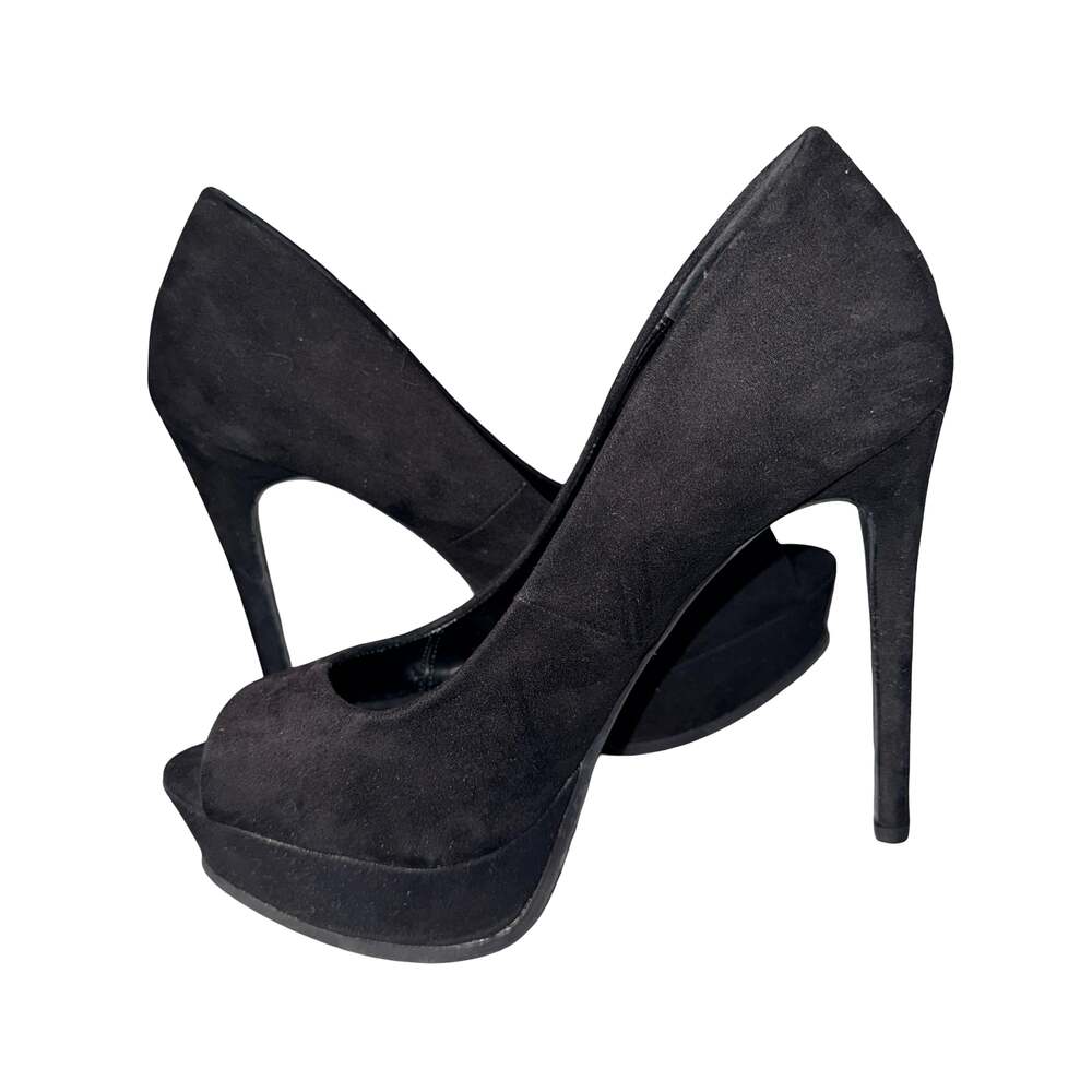 Wild Diva Lounge Black Suede Peep Toe Platform Stiletto Heels Size 9